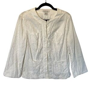 Liz Claiborne Women's White Cotton Eyelet Jacket Size Large Lightweight